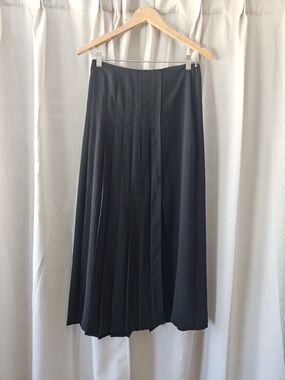 Open Edit Black Pleated Midi Skirt Women's Size Small S A-Line Side Zip Poly